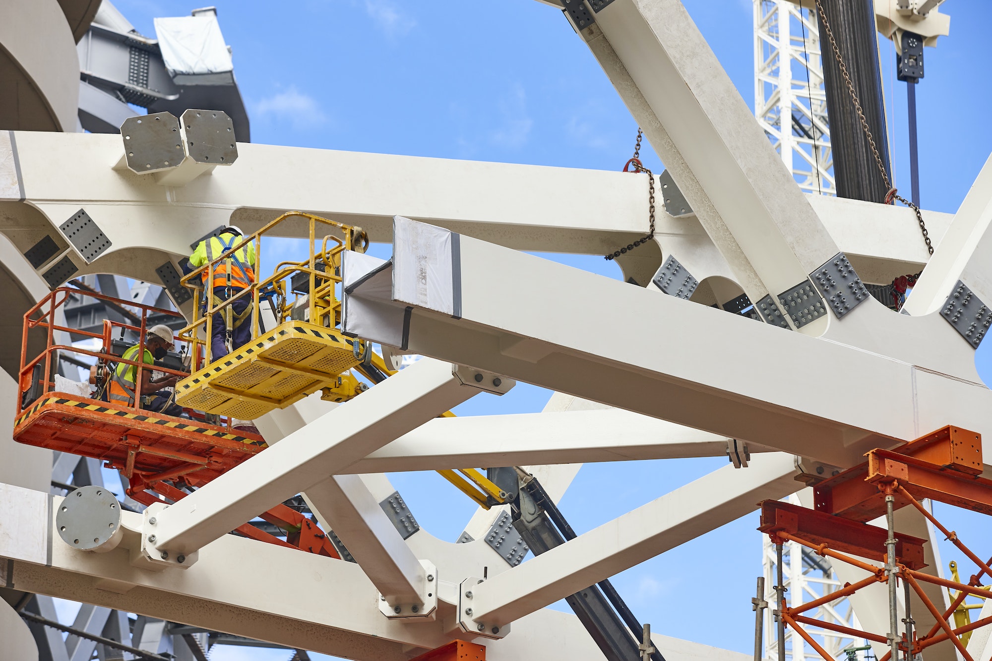 Workers on a construction site. Engineering and architectural workplace.